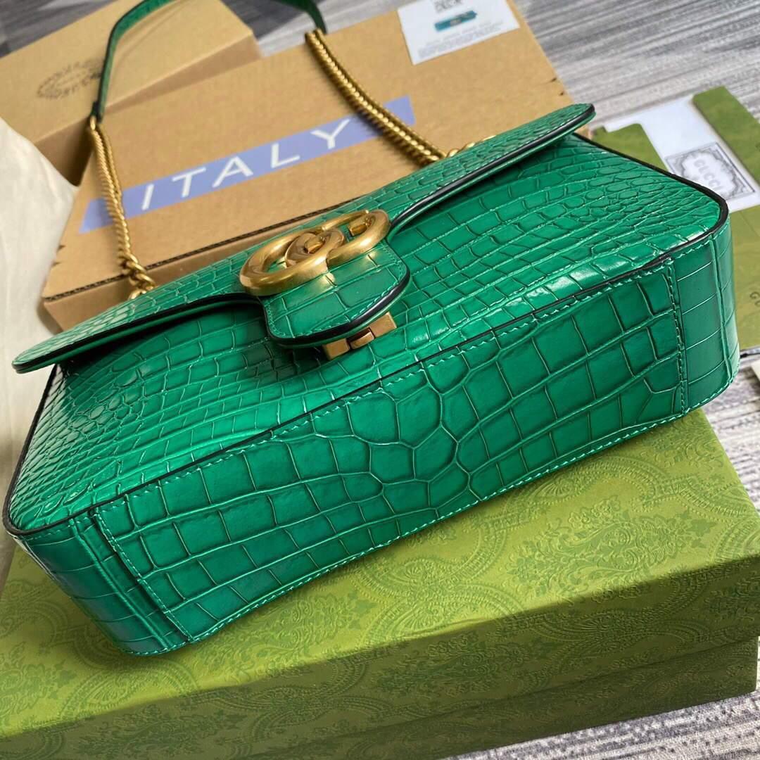 Gucci 443497 GG Marmont Small Crocodile Pattern Matelassé Shoulder Bag Green