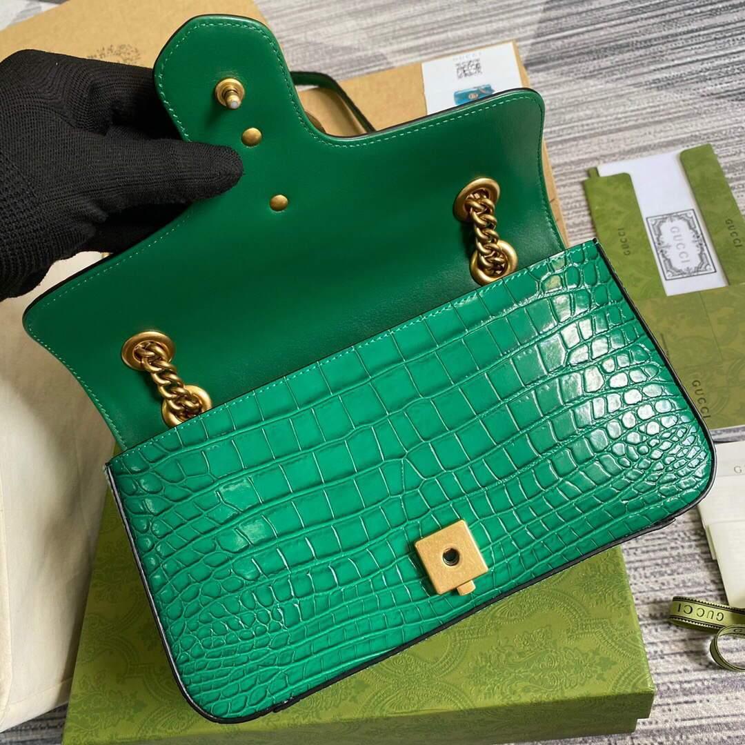 Gucci 443497 GG Marmont Small Crocodile Pattern Matelassé Shoulder Bag Green