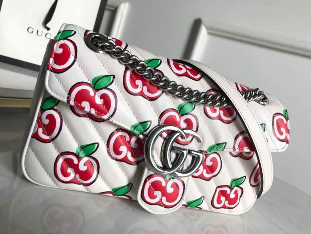 Gucci 443497 GG Marmont Small Shoulder Bag White and Red