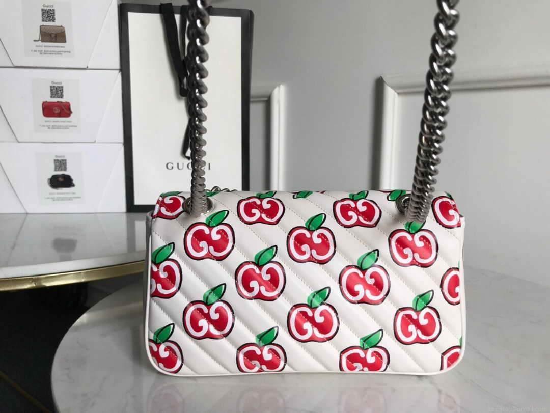 Gucci 443497 GG Marmont Small Shoulder Bag White and Red