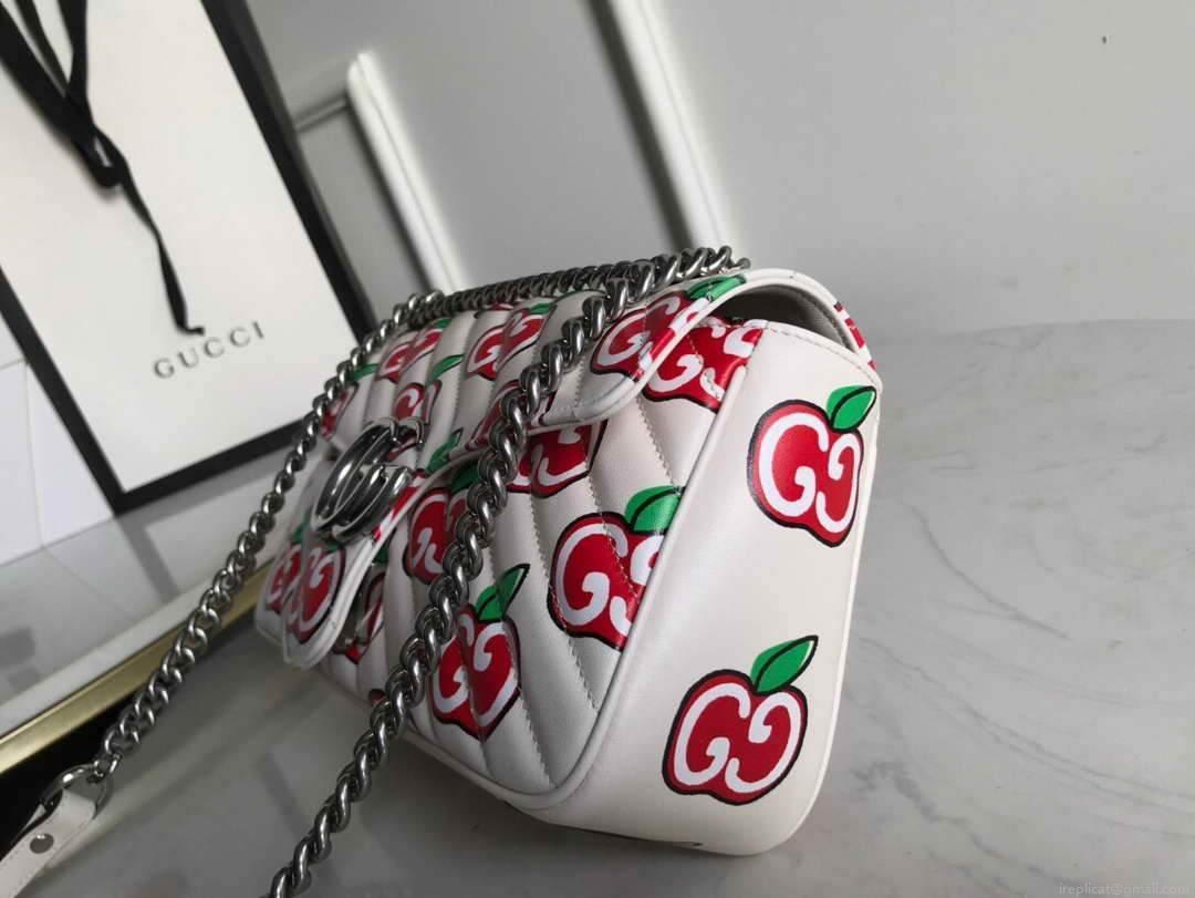 Gucci 443497 GG Marmont Small Shoulder Bag White and Red