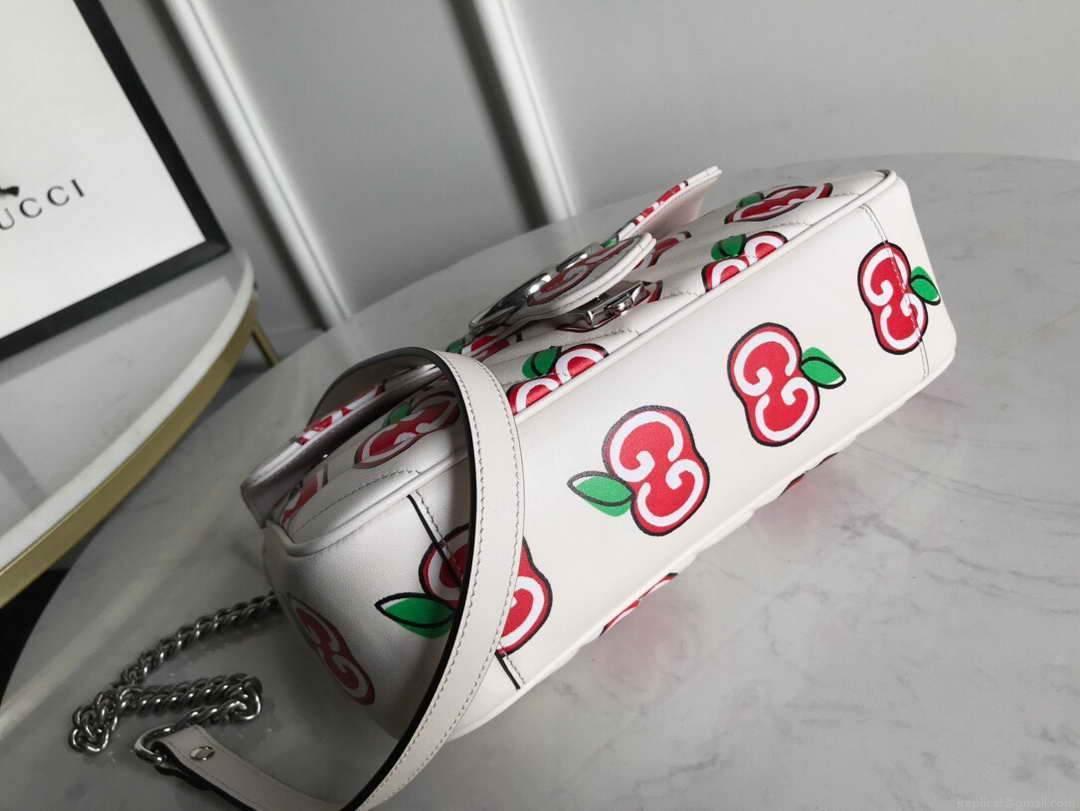Gucci 443497 GG Marmont Small Shoulder Bag White and Red