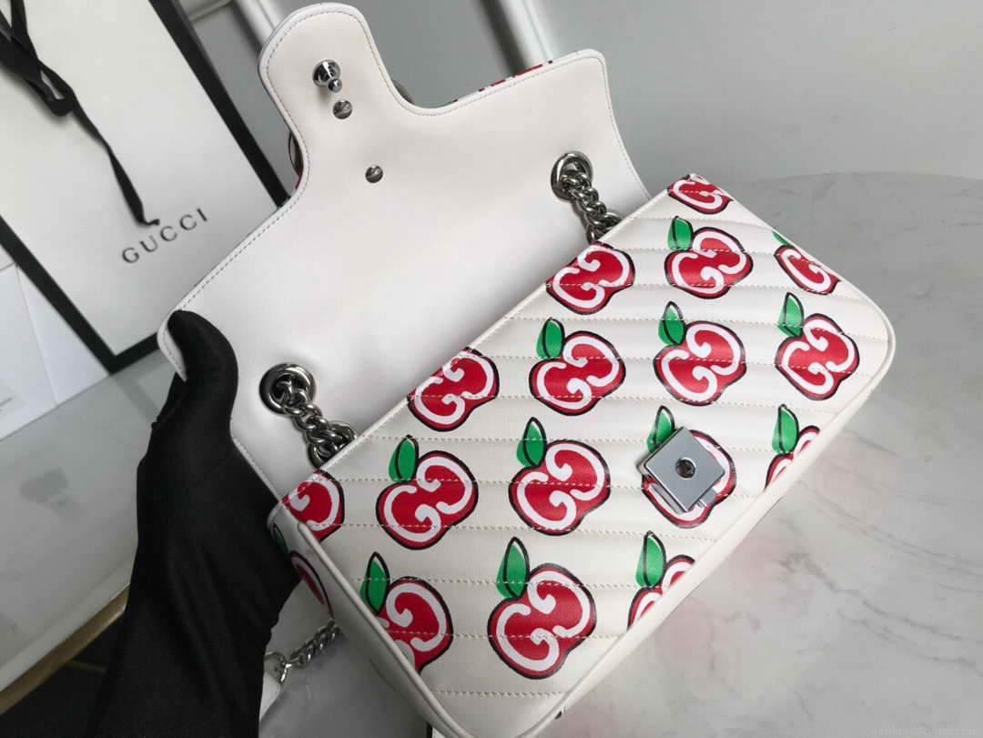 Gucci 443497 GG Marmont Small Shoulder Bag White and Red