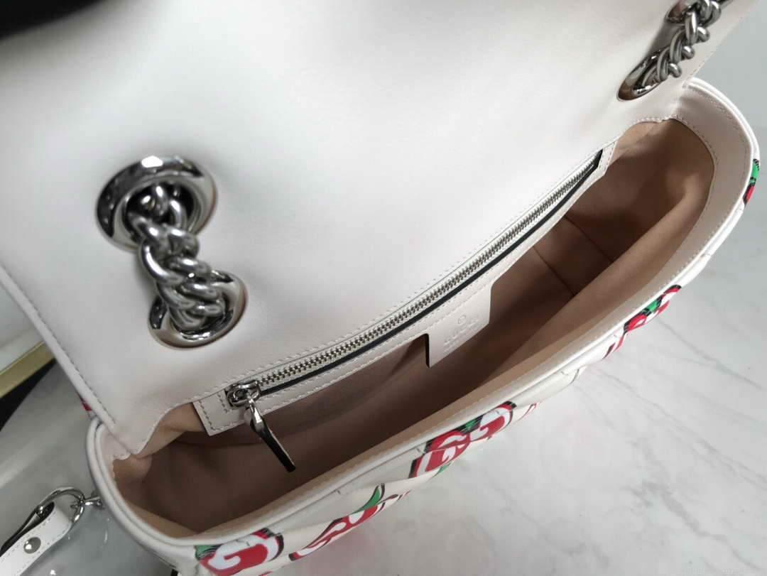 Gucci 443497 GG Marmont Small Shoulder Bag White and Red