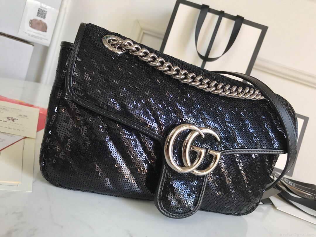 Gucci 443497 GG Marmont Small Shoulder Sequin Bag Black