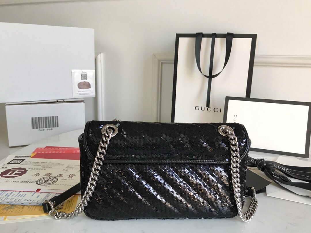 Gucci 443497 GG Marmont Small Shoulder Sequin Bag Black