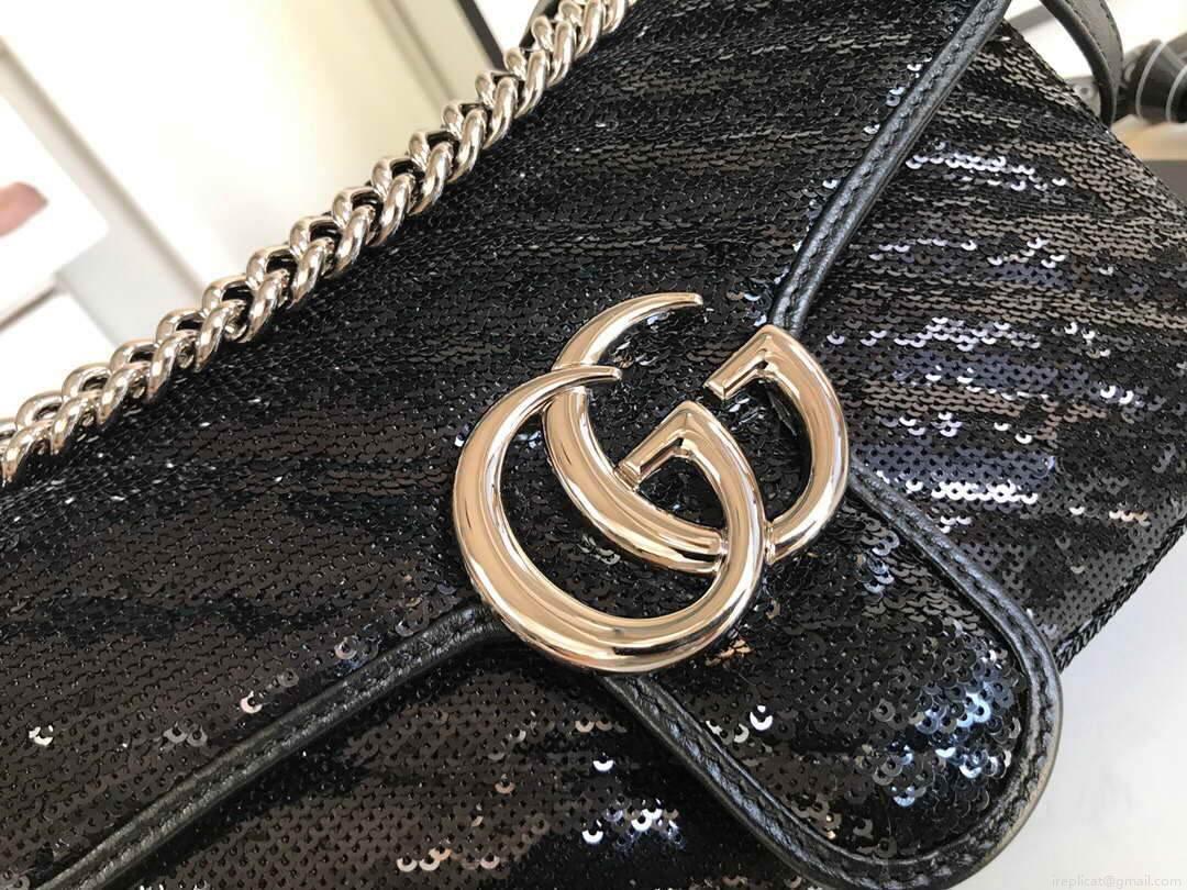 Gucci 443497 GG Marmont Small Shoulder Sequin Bag Black