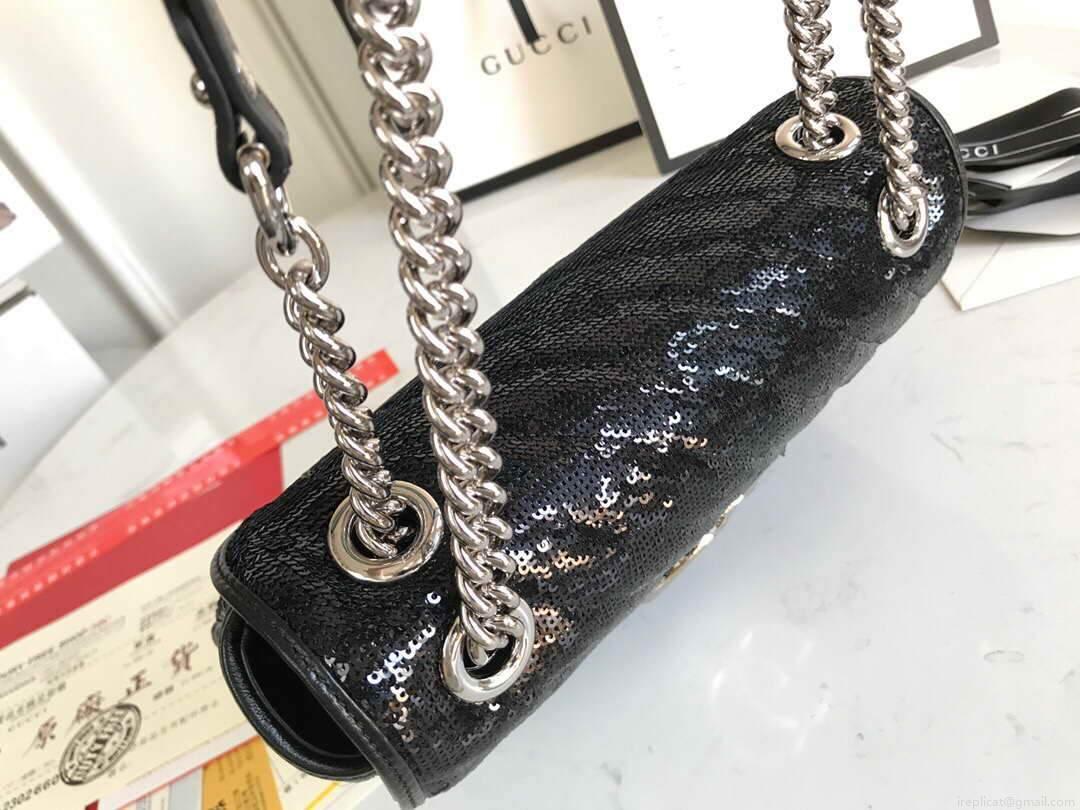 Gucci 443497 GG Marmont Small Shoulder Sequin Bag Black