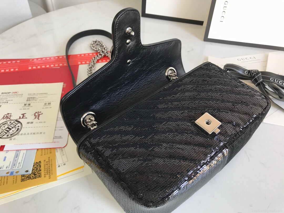 Gucci 443497 GG Marmont Small Shoulder Sequin Bag Black
