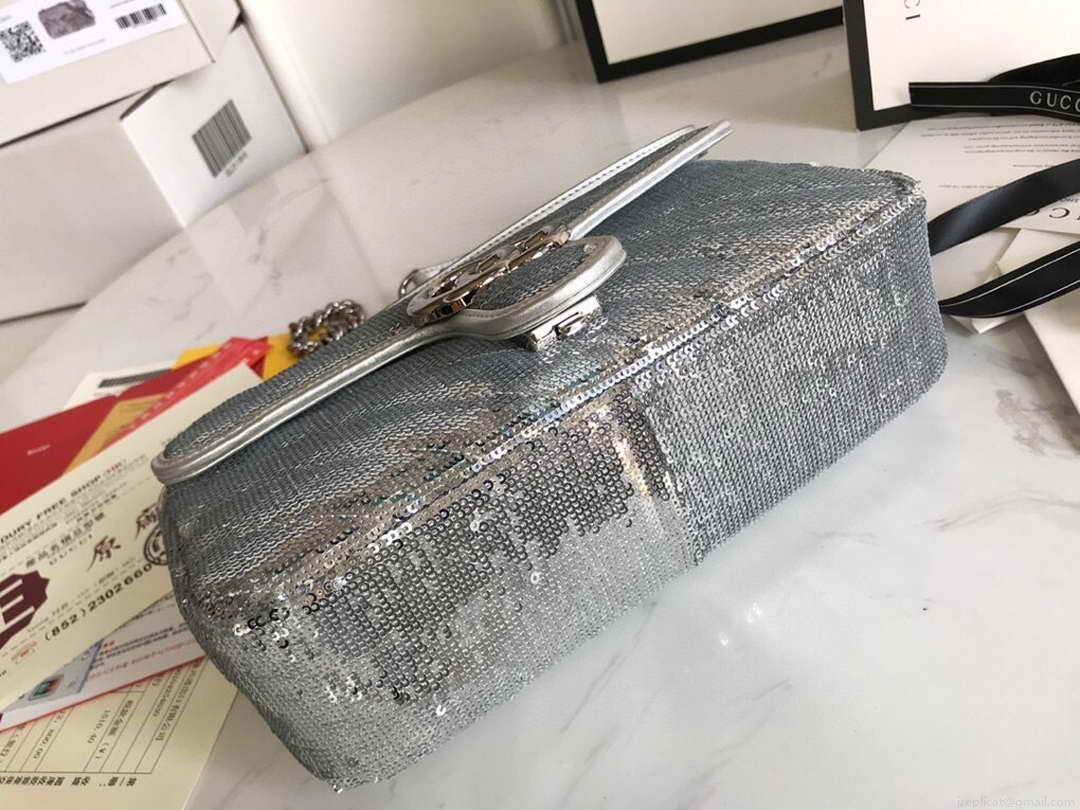 Gucci 443497 GG Marmont Small Shoulder Sequin Bag Silver
