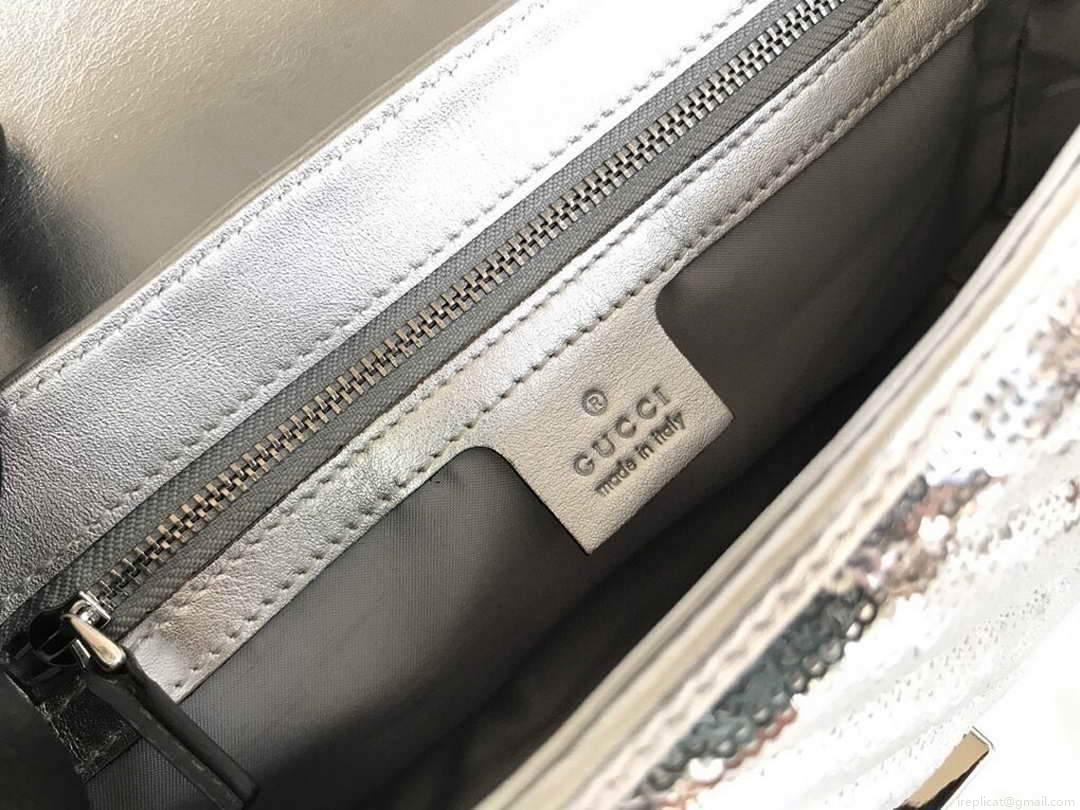 Gucci 443497 GG Marmont Small Shoulder Sequin Bag Silver