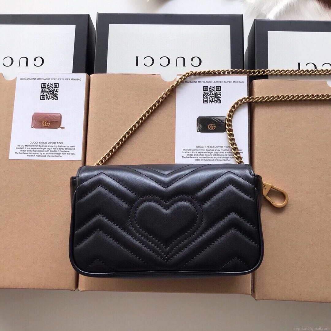 Gucci 476433 GG Marmont Matelassé Leather Super Mini Bag Black