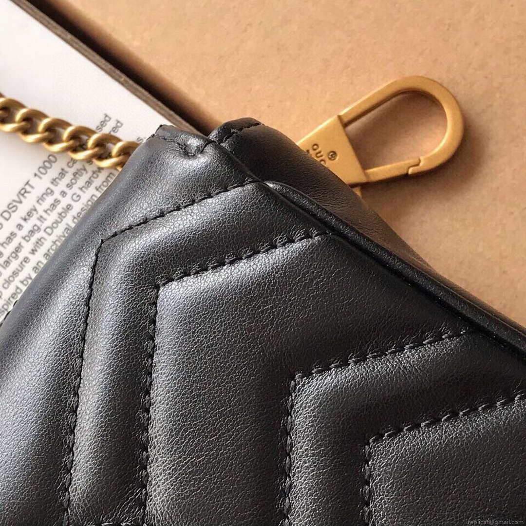 Gucci 476433 GG Marmont Matelassé Leather Super Mini Bag Black