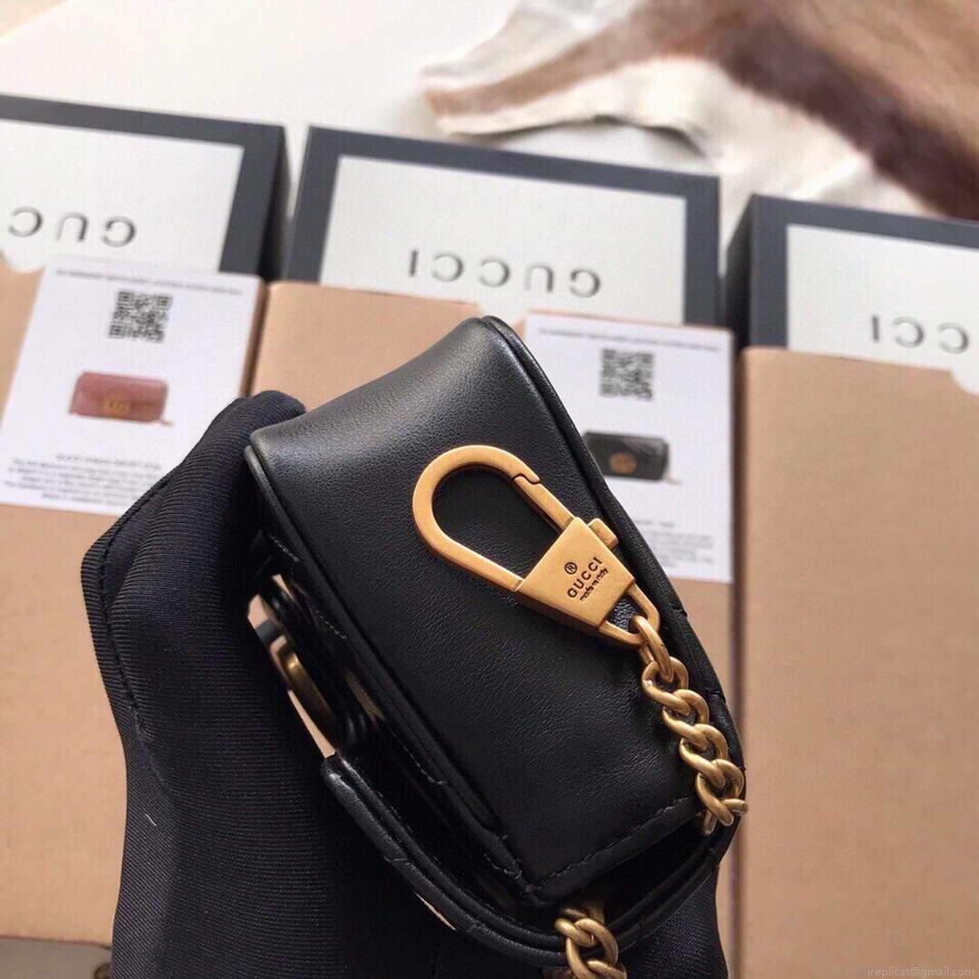 Gucci 476433 GG Marmont Matelassé Leather Super Mini Bag Black