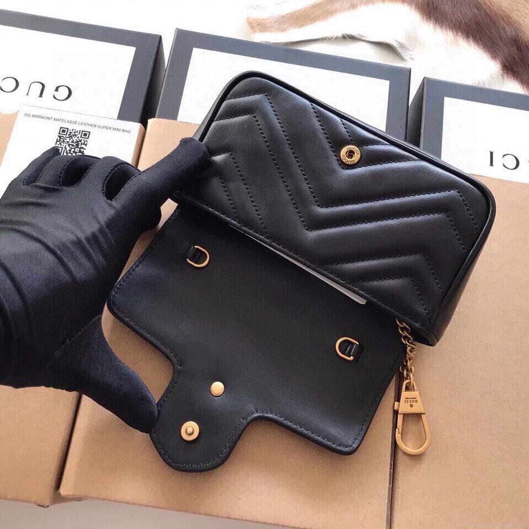 Gucci 476433 GG Marmont Matelassé Leather Super Mini Bag Black