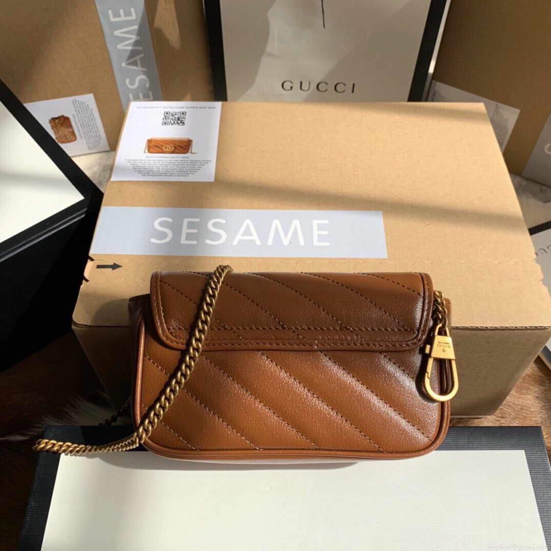 Gucci 476433 GG Marmont Matelassé Leather Super Mini Bag Brown