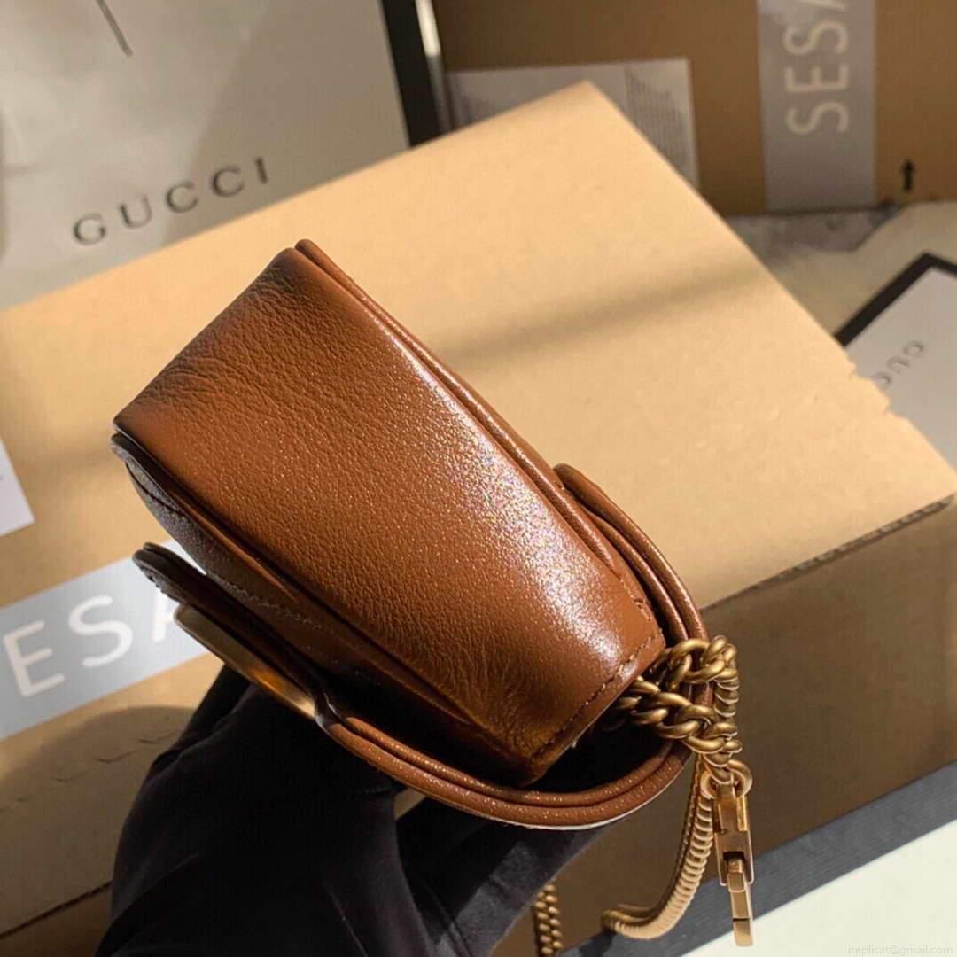 Gucci 476433 GG Marmont Matelassé Leather Super Mini Bag Brown