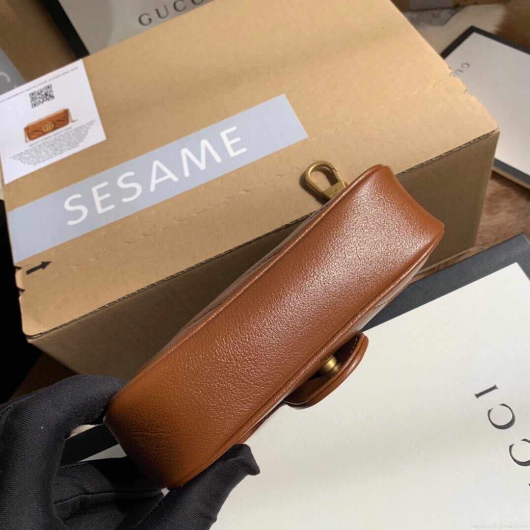 Gucci 476433 GG Marmont Matelassé Leather Super Mini Bag Brown