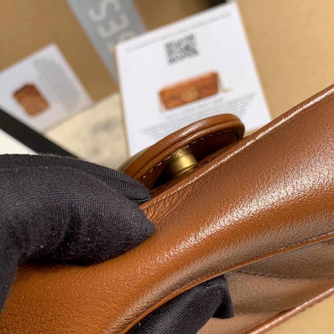 Gucci 476433 GG Marmont Matelassé Leather Super Mini Bag Brown