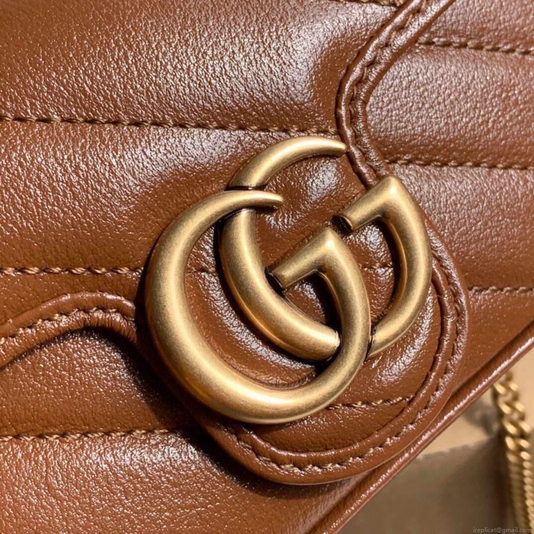 Gucci 476433 GG Marmont Matelassé Leather Super Mini Bag Brown