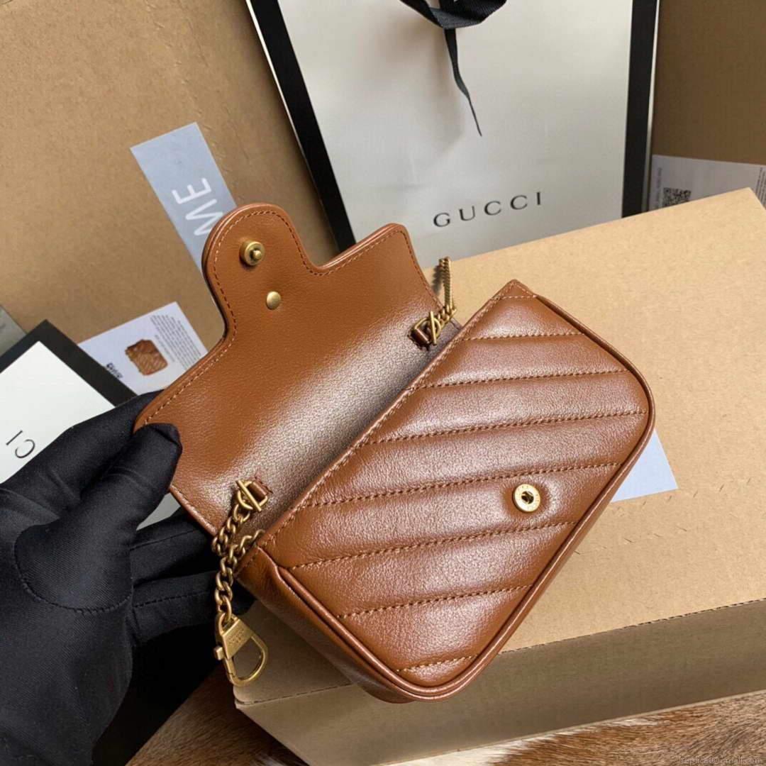 Gucci 476433 GG Marmont Matelassé Leather Super Mini Bag Brown