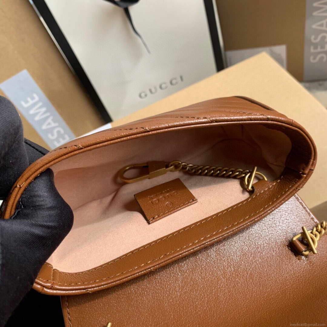 Gucci 476433 GG Marmont Matelassé Leather Super Mini Bag Brown