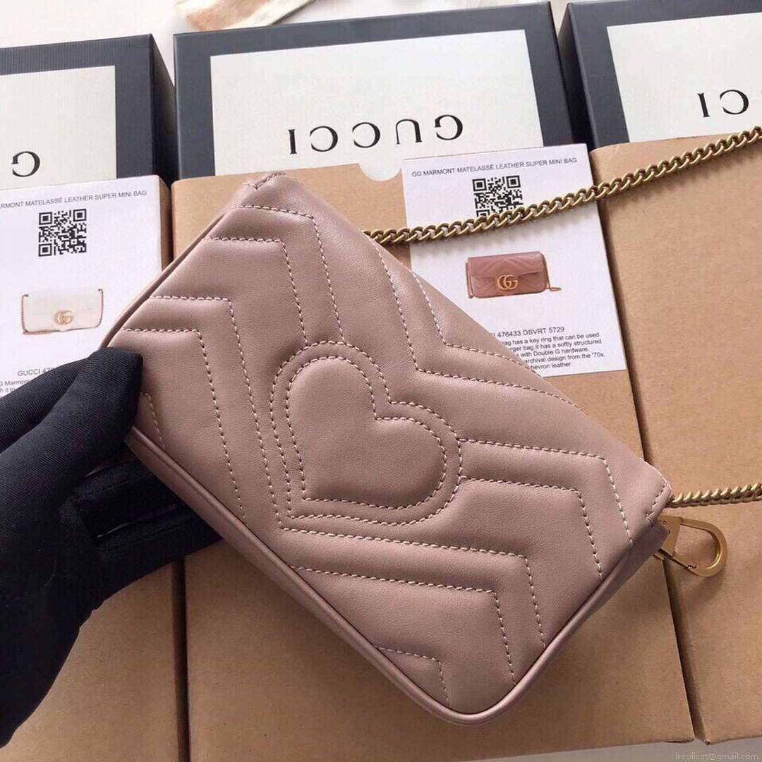 Gucci 476433 GG Marmont Matelassé Leather Super Mini Bag Light Pink