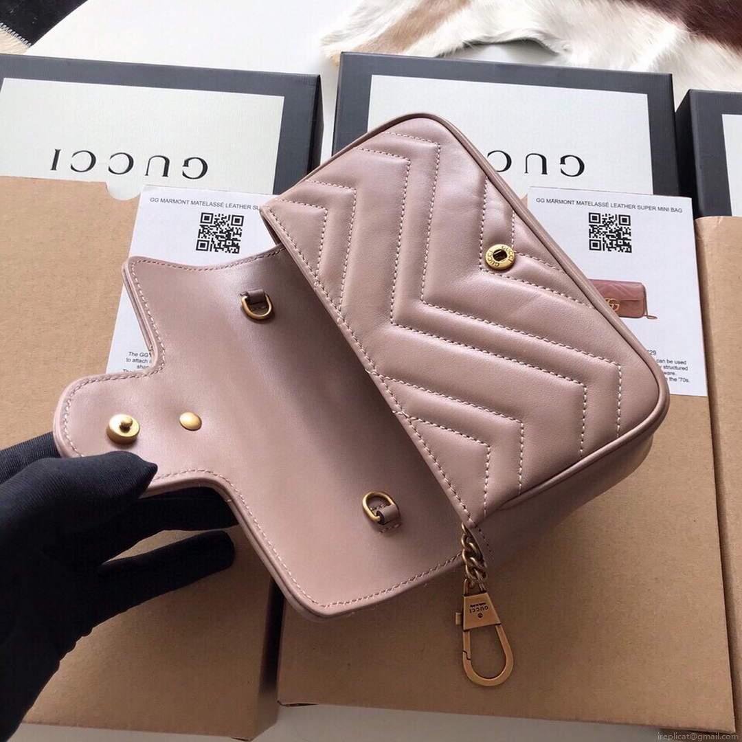 Gucci 476433 GG Marmont Matelassé Leather Super Mini Bag Light Pink