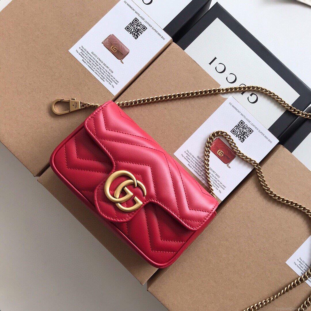 Gucci 476433 GG Marmont Matelassé Leather Super Mini Bag Red