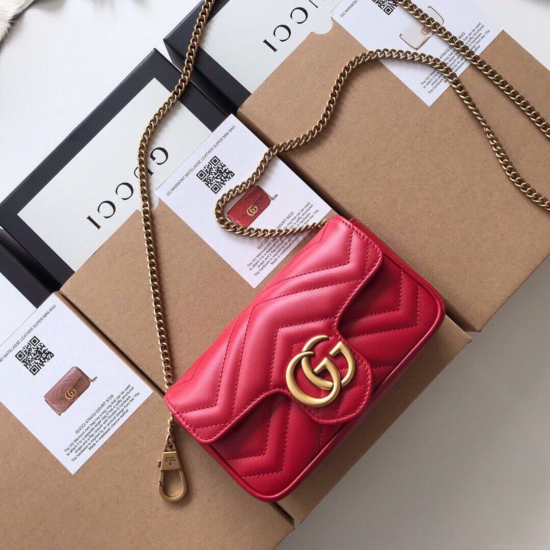 Gucci 476433 GG Marmont Matelassé Leather Super Mini Bag Red