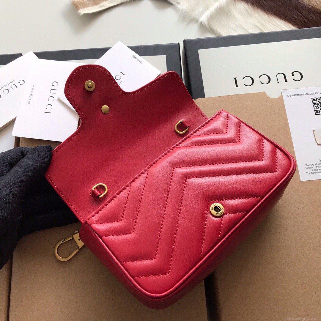 Gucci 476433 GG Marmont Matelassé Leather Super Mini Bag Red