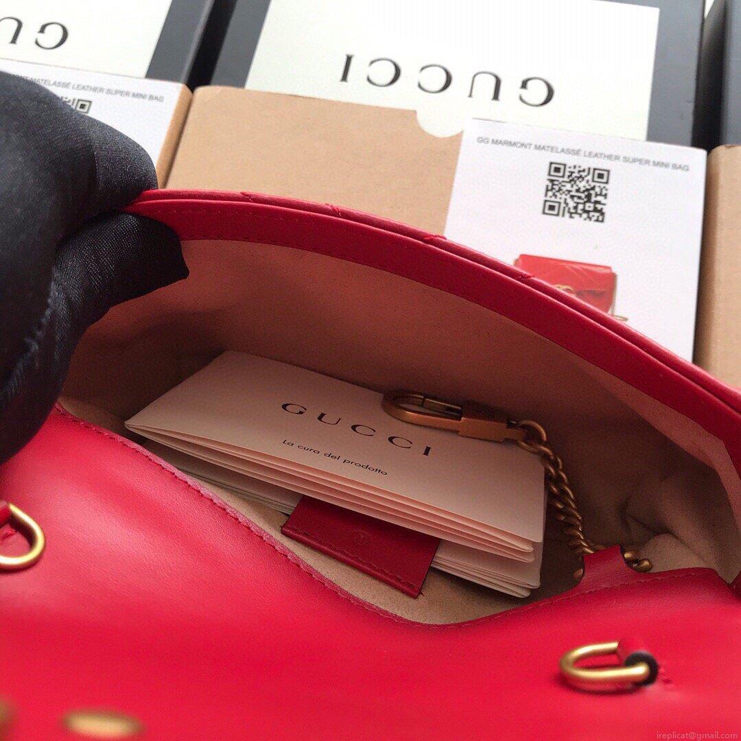 Gucci 476433 GG Marmont Matelassé Leather Super Mini Bag Red