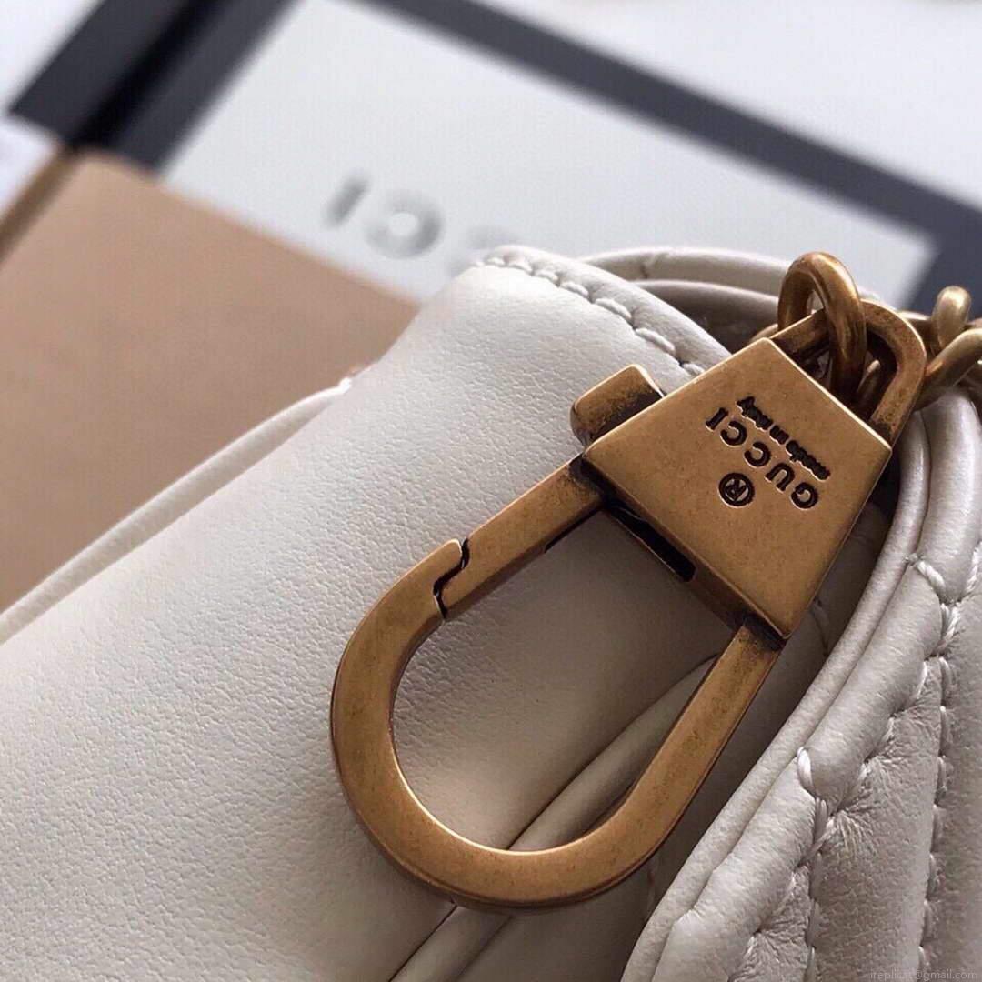 Gucci 476433 GG Marmont Matelassé Leather Super Mini Bag White