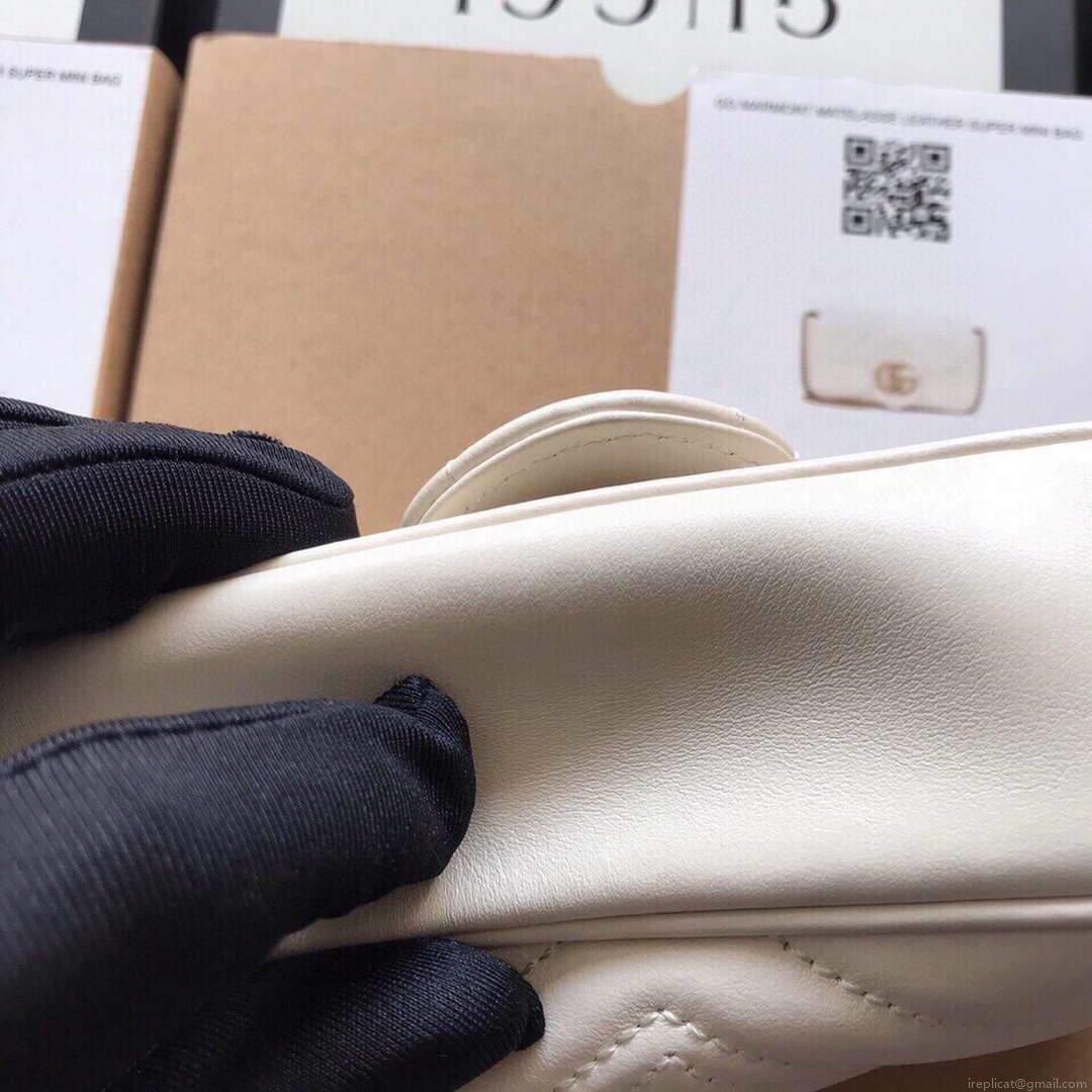 Gucci 476433 GG Marmont Matelassé Leather Super Mini Bag White