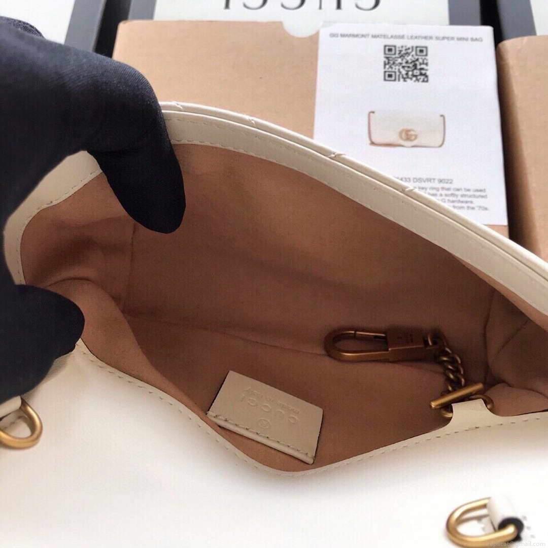 Gucci 476433 GG Marmont Matelassé Leather Super Mini Bag White