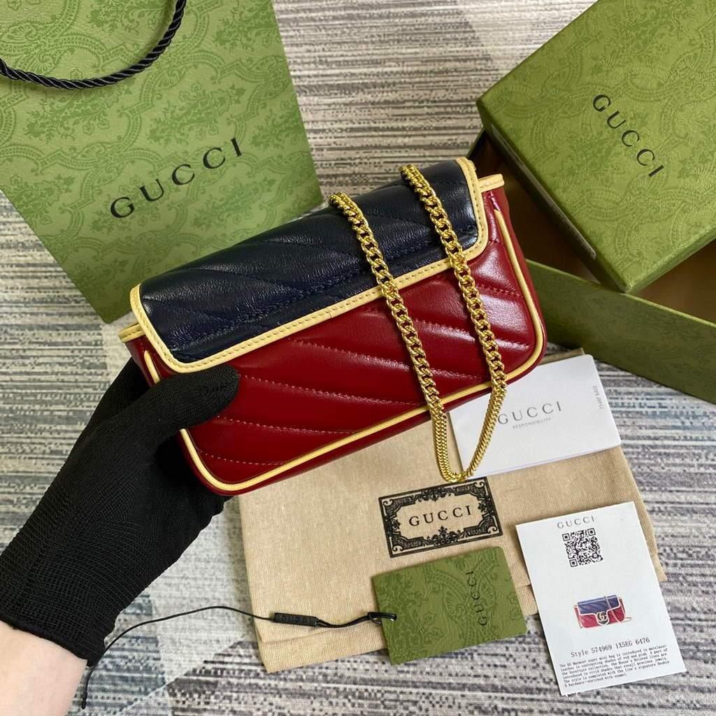 Gucci Online Exclusive GG Marmont mini bag Gucci 574969 Navy and Wine Red