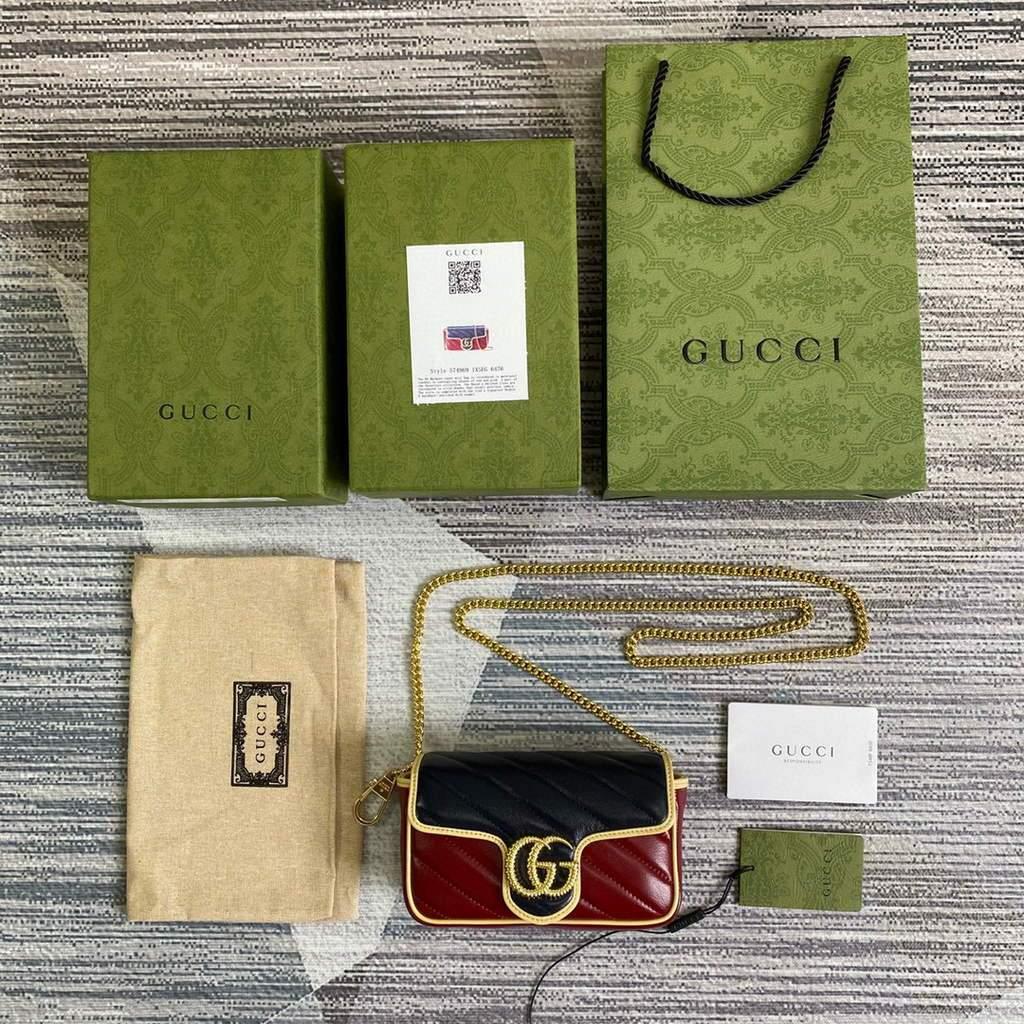Gucci Online Exclusive GG Marmont mini bag Gucci 574969 Navy and Wine Red