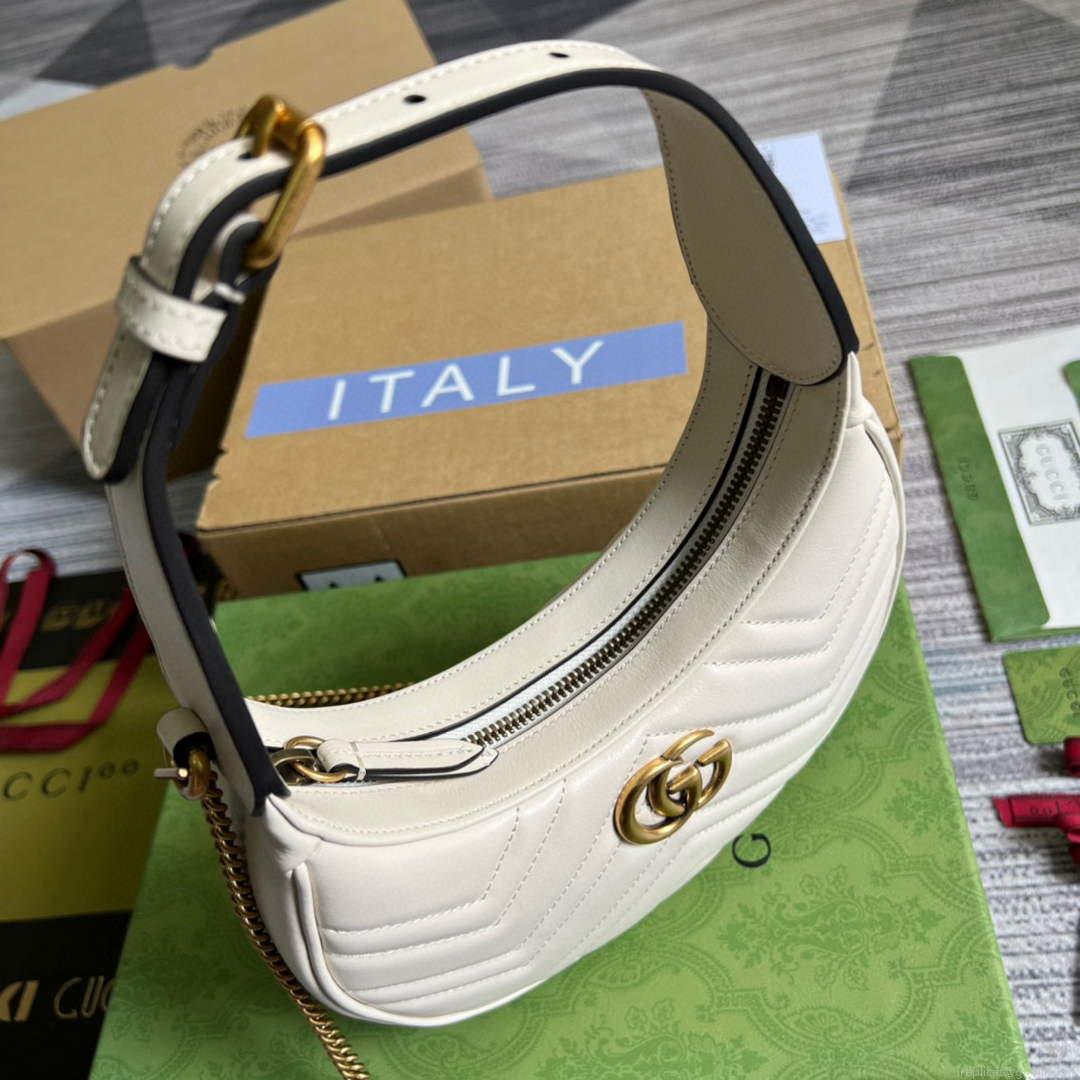 Gucci 699514 GG Marmont half-moon-shaped mini bag White