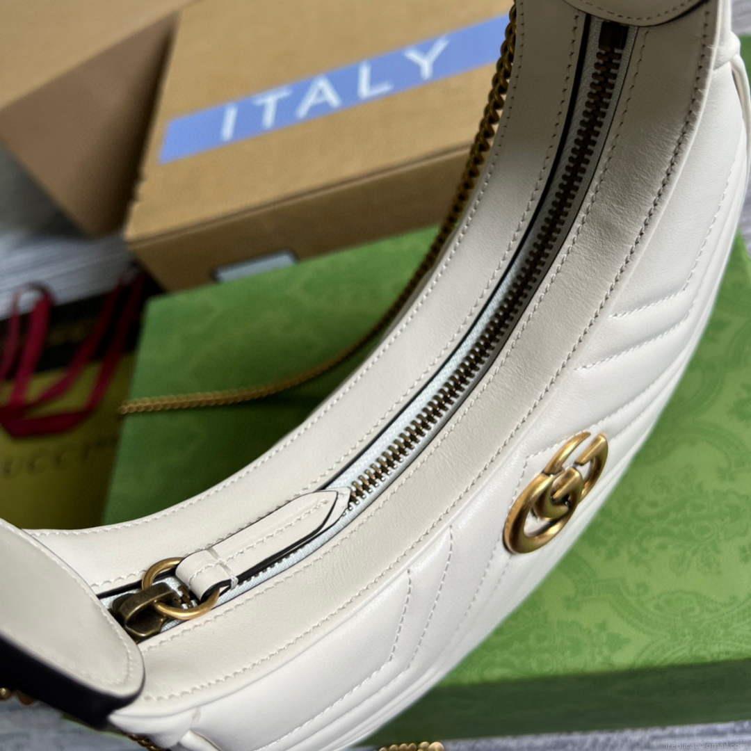 Gucci 699514 GG Marmont half-moon-shaped mini bag White