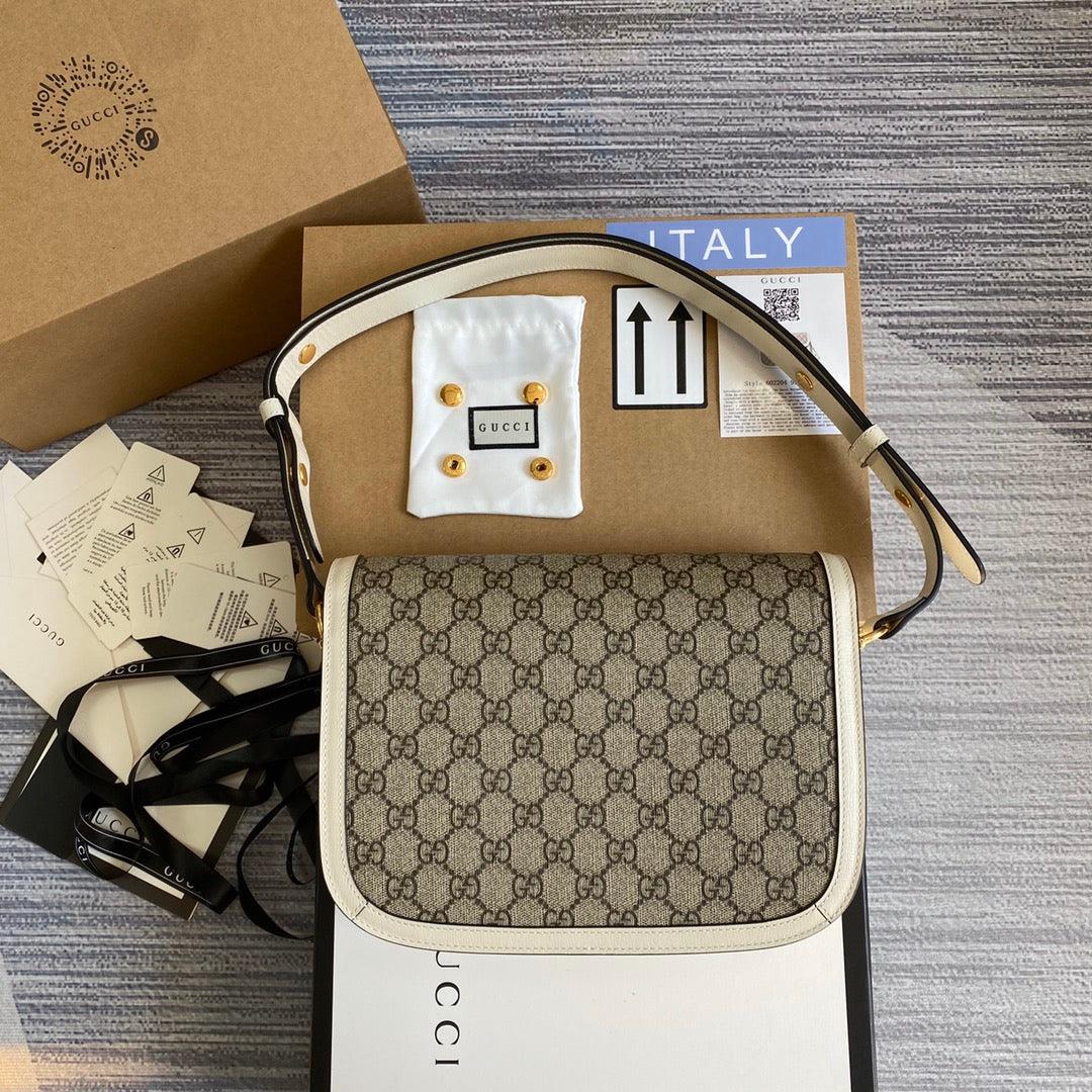 Gucci Horsebit 1955 shoulder bag 602204 Beige with white leather