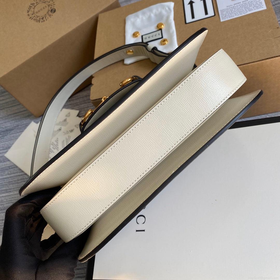 Gucci Horsebit 1955 shoulder bag 602204 Beige with white leather