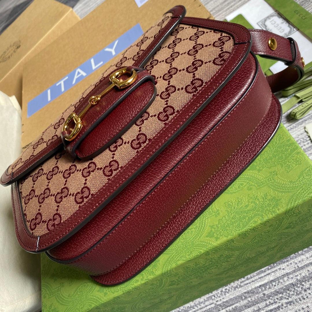 Gucci Horsebit 1955 shoulder bag 602204 Beige and burgundy Original GG canvas