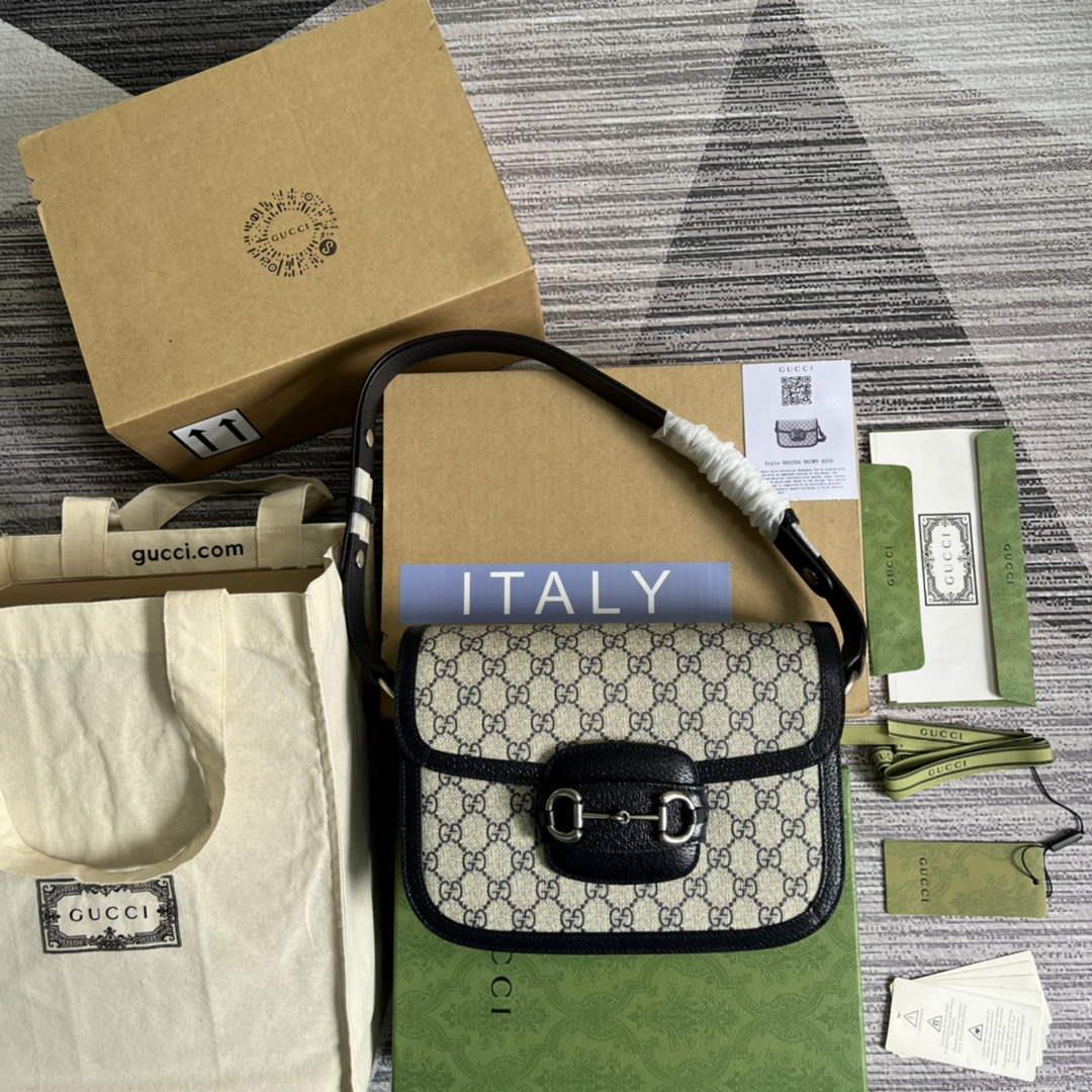Gucci Horsebit 1955 shoulder bag 602204 beige with black leather