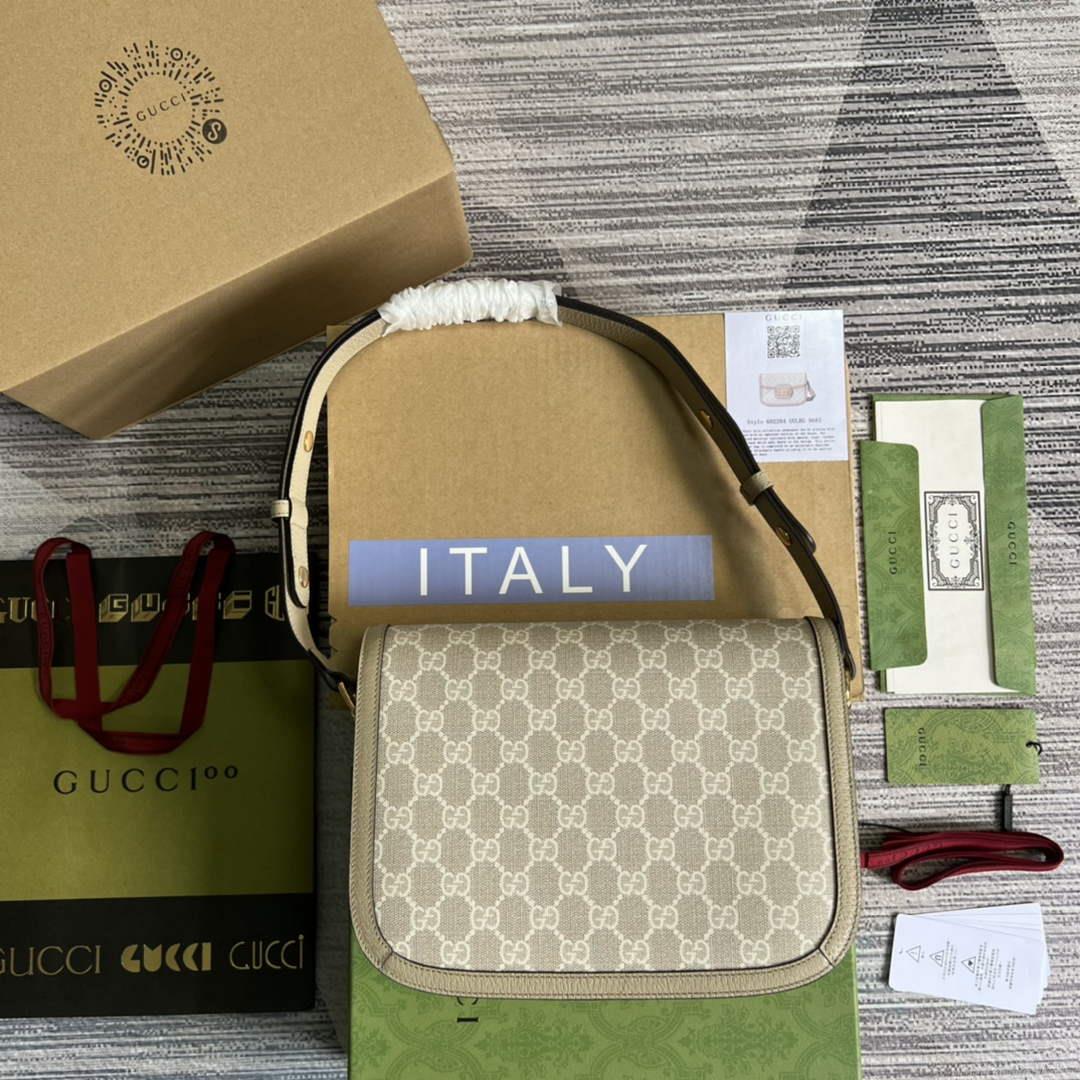 Gucci Horsebit 1955 shoulder bag 602204 beige with beige leather