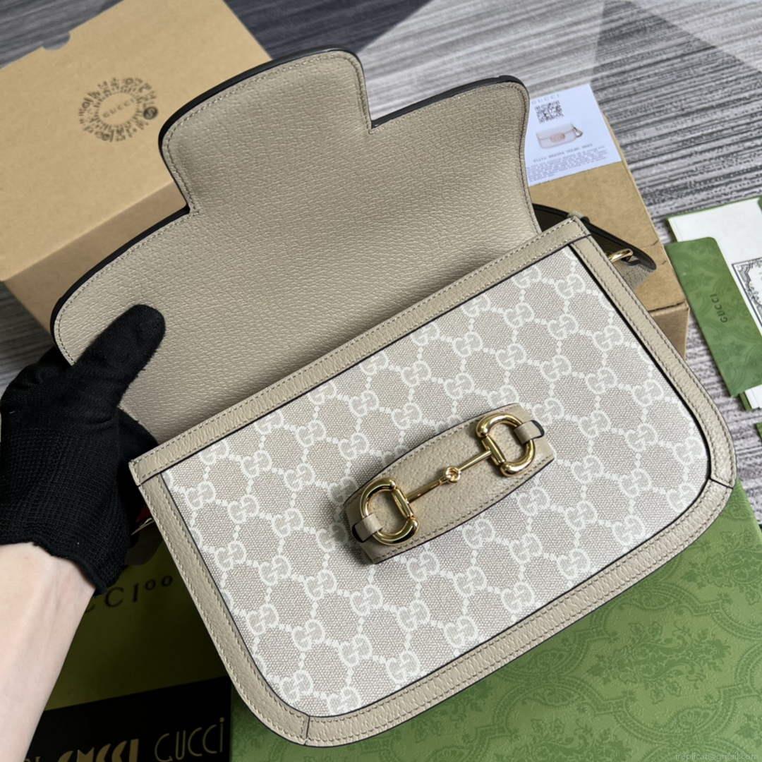 Gucci Horsebit 1955 shoulder bag 602204 beige with beige leather
