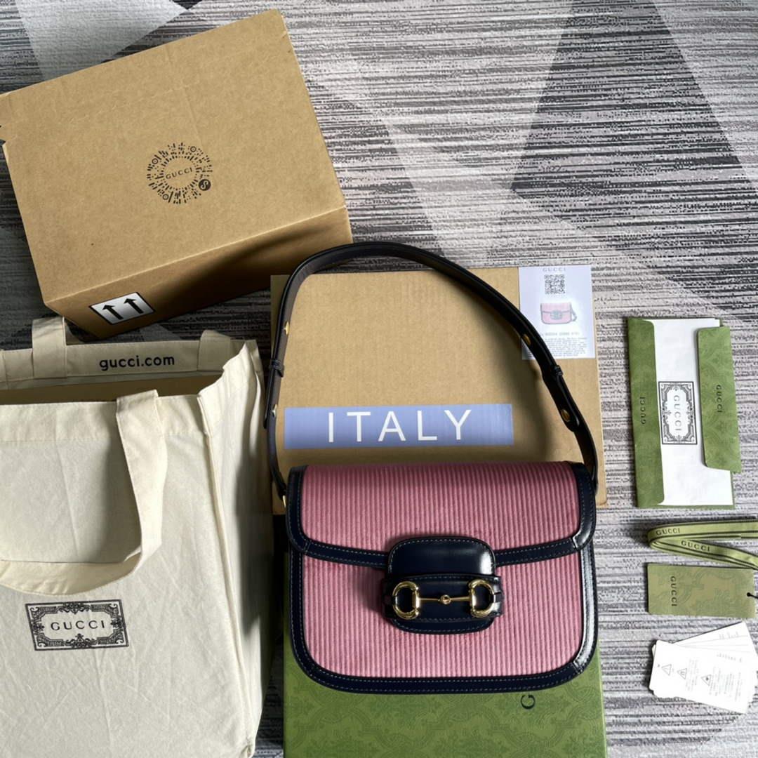 Gucci Horsebit 1955 small bag 602204 Pink corduroy