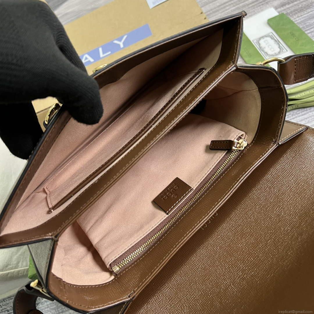 Gucci Horsebit 1955 shoulder bag Beige with 602204 brown leather