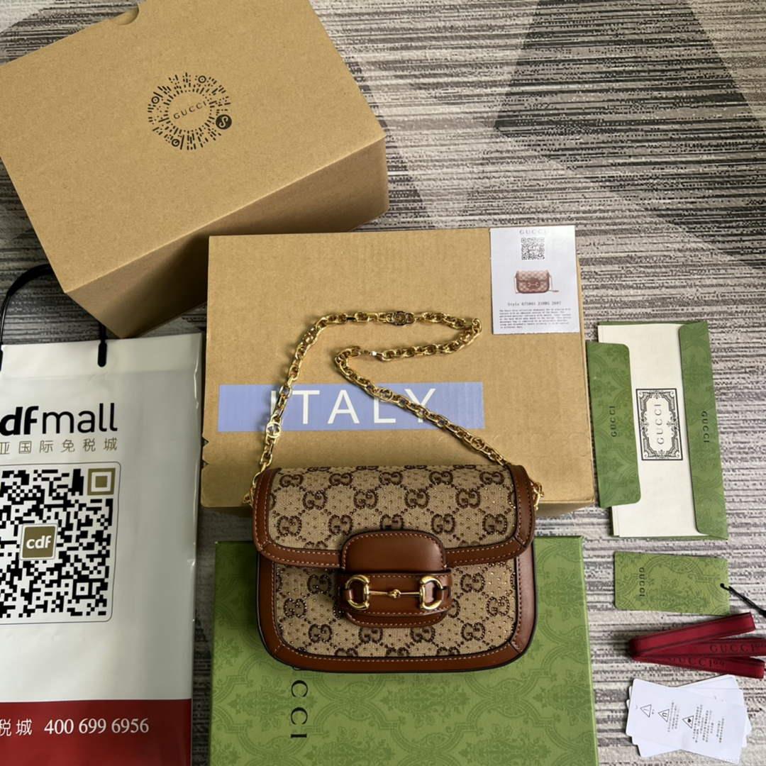Gucci Horsebit 1955 GG mini bag 675801 Brown leather