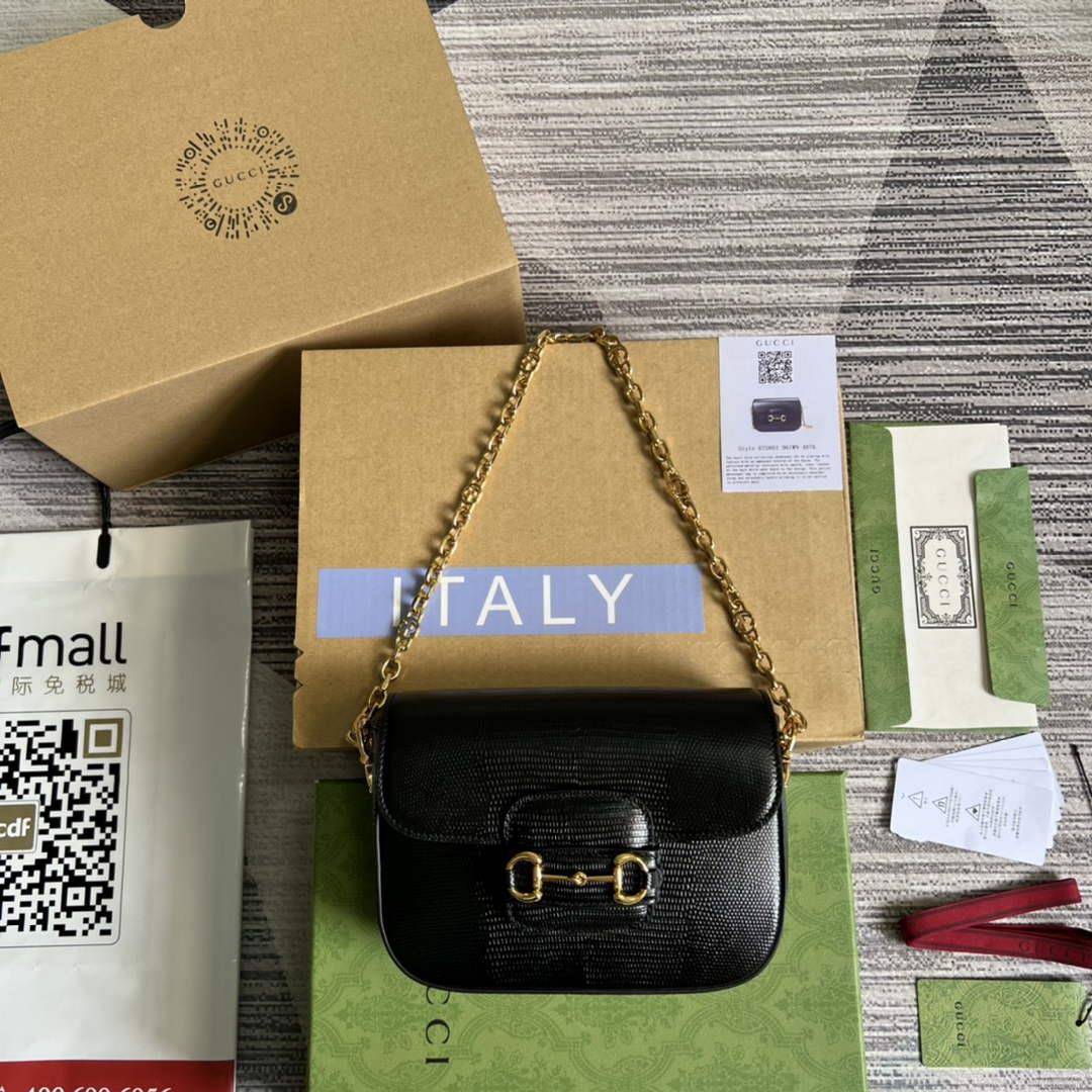 Gucci Horsebit 1955 lizard mini bag 675801 black leather