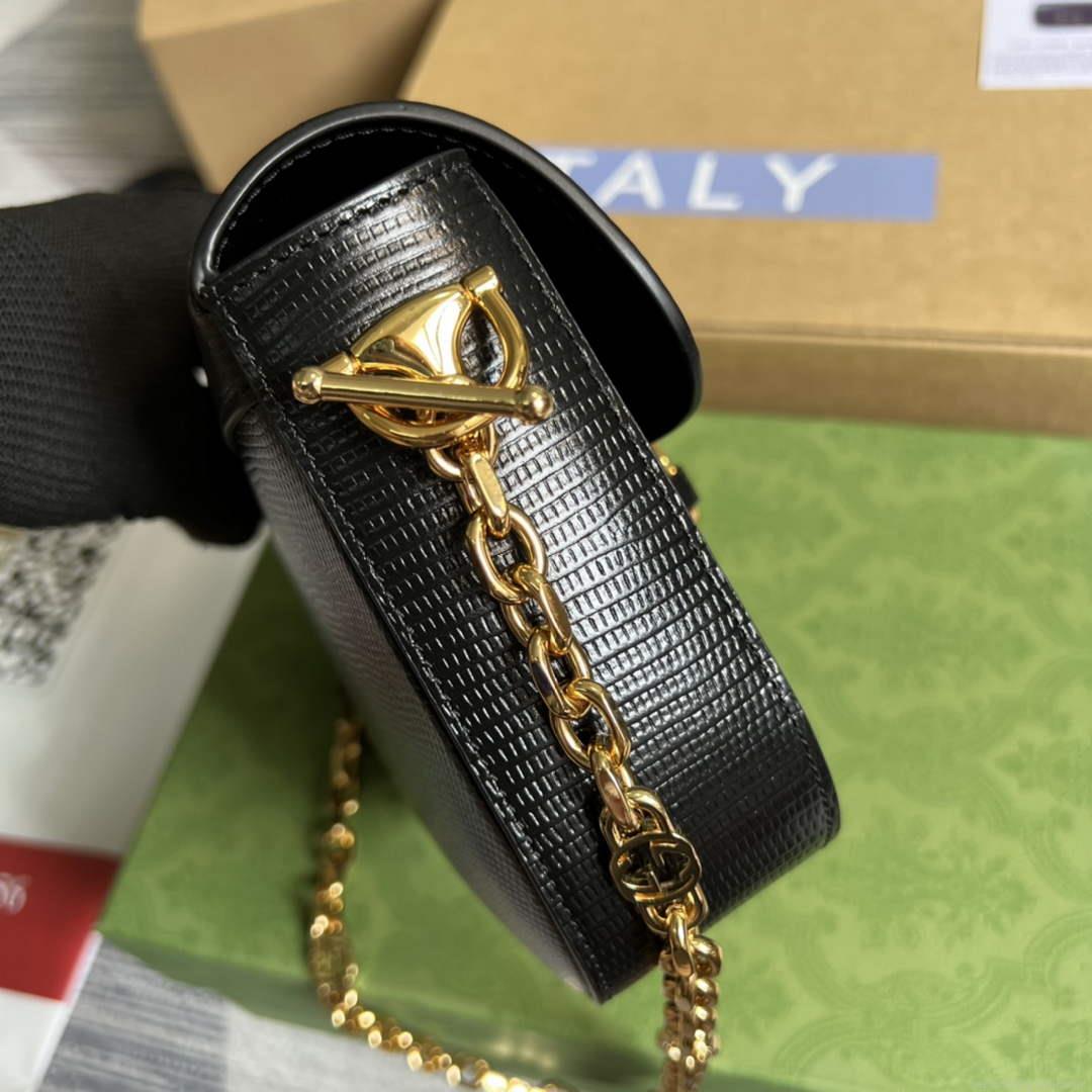 Gucci Horsebit 1955 lizard mini bag 675801 black leather